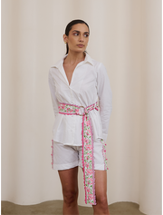 White Shirt with Floral Belt