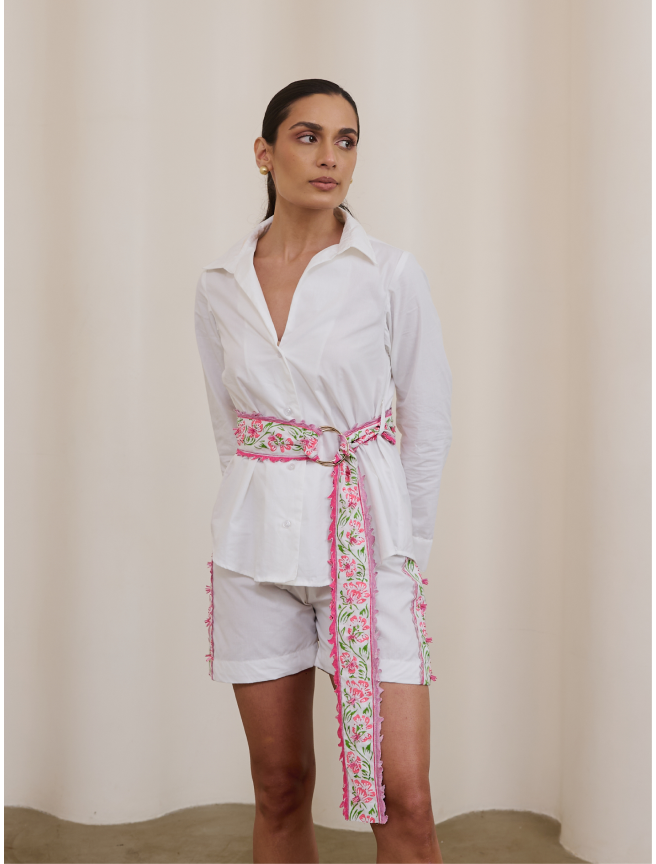 White Shirt with Floral Belt