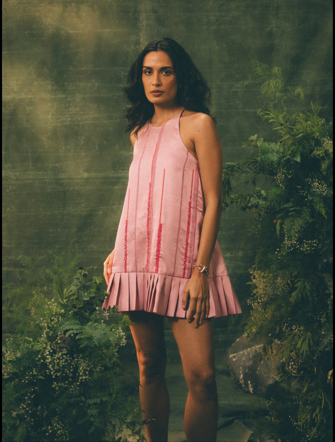 Stripped Pleated Hem Dress