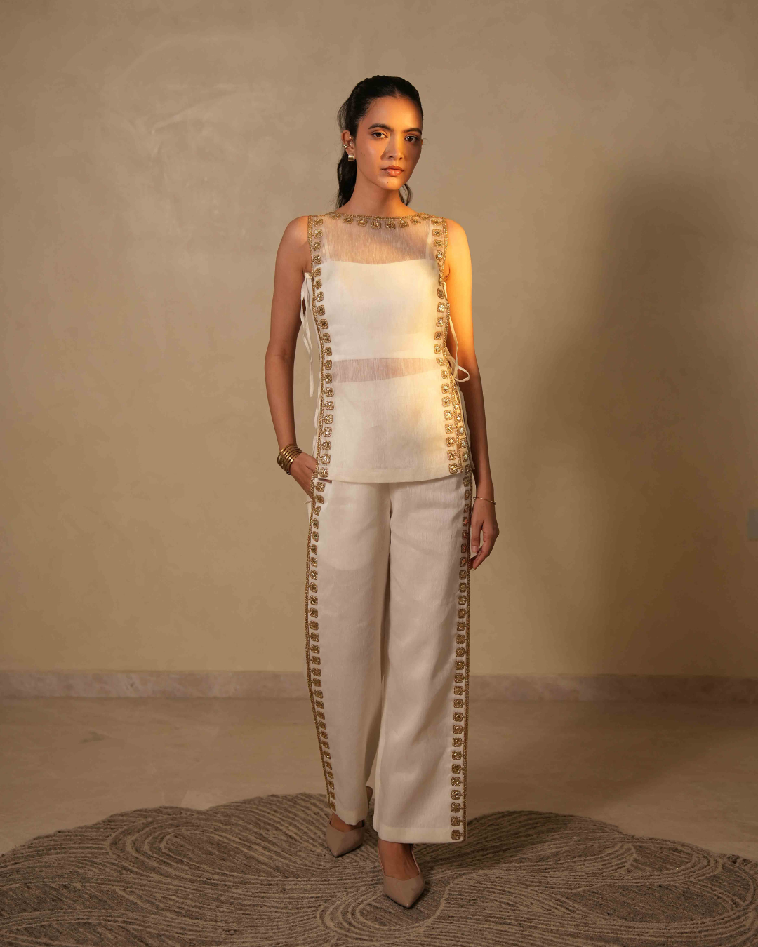 Foil Border Linen Organza Co-ord Set