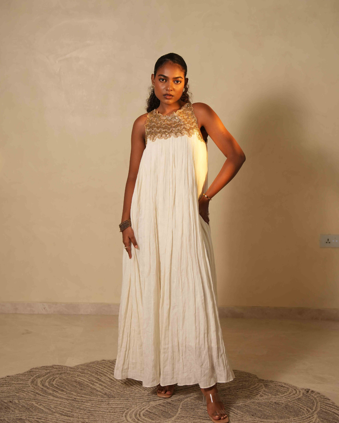 Zardosi Crush Linen Maxi Dress